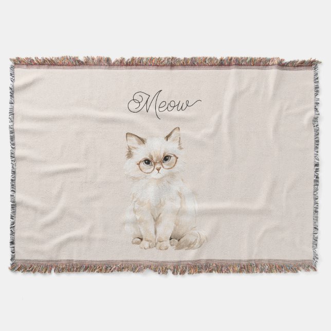 Manta Gafas de gato blanco crema (Anverso)