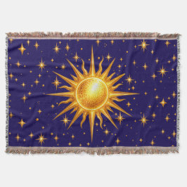 Manta Galaxia Sol y Estrellas Falso Oro Azul Marino