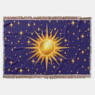 Manta Galaxia Sol y Estrellas Falso Oro Azul Marino
