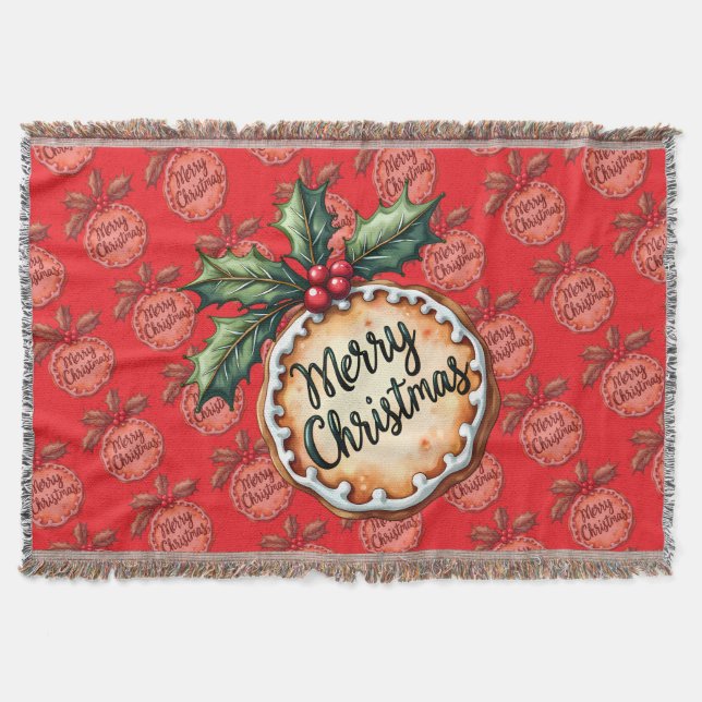 Manta Galleta de Navidad con bayas de acebo rojas (Anverso)