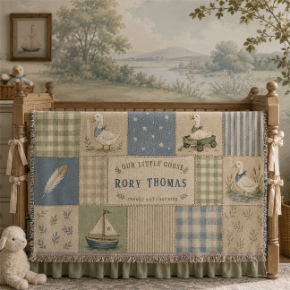 Manta Ganso Pequeño Personalizado Bebé Niño Azul Gingham