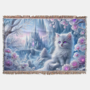 Manta Gatito blanco en el reino del hielo de la fantasía