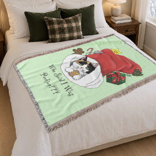 Manta Gatito Calico Navideño Rojo Juguetón Fiestas