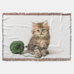Manta Gatito con hilado verde