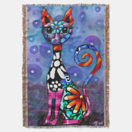 Manta Gato abstracto funky de ojos grandes y caprichoso