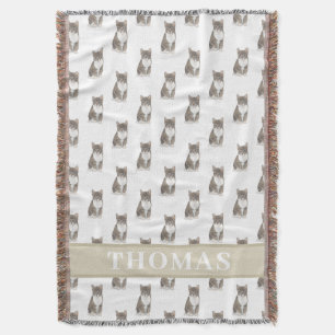 Manta Gato atigrado personalizado (gris) marrón y blanco