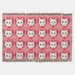 Manta Gato Blanco Adorable con Corazón Diseño de Amor Ga
