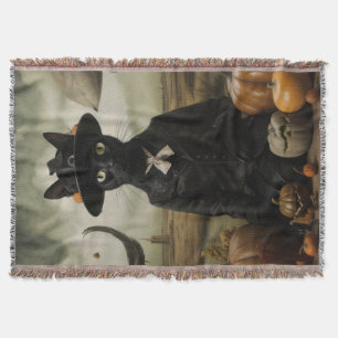 Manta Gato Bruja con Calabazas