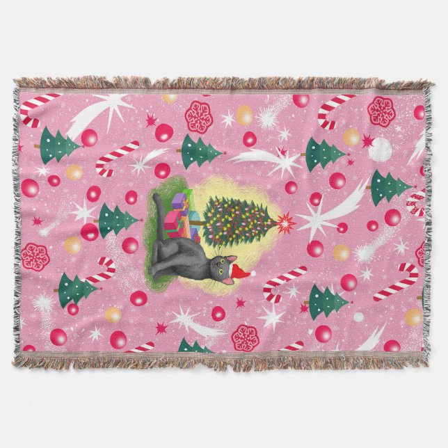 Manta Gato de Navidades rosados (Anverso)