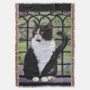 Manta Gato de Tuxedo en la ventana Pintura de arte anima