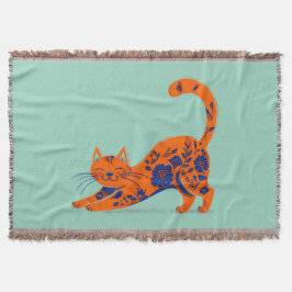 Manta Gato floral naranja