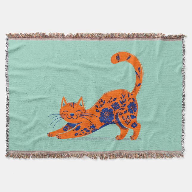 Manta Gato floral naranja (Anverso)