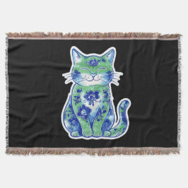 Manta Gato floral verde