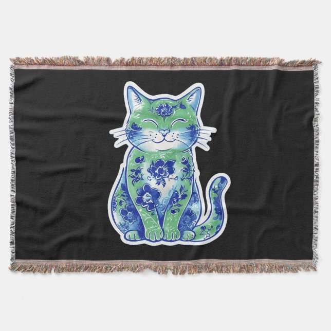 Manta Gato floral verde (Anverso)