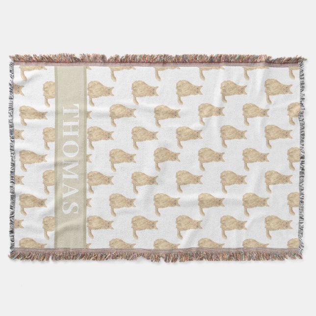 Manta Gato Maine Coon personalizado (naranja) rosa y bla (Anverso)