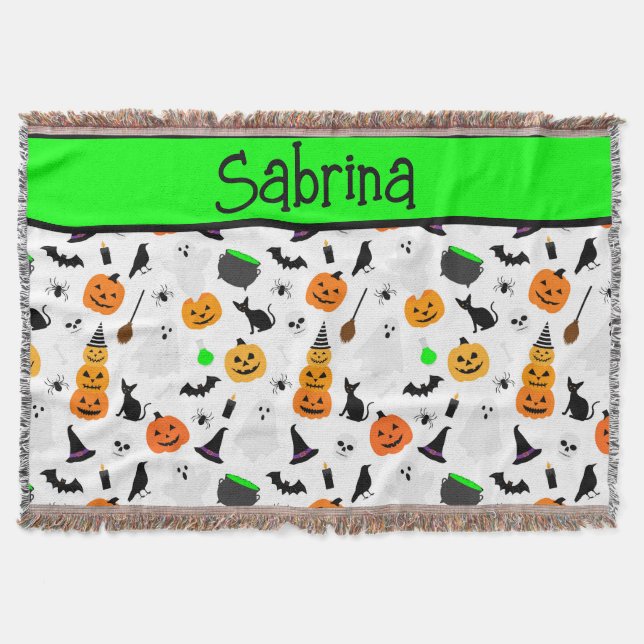 Manta Gato negro de calabaza fantasma de Halloween para  (Anverso)