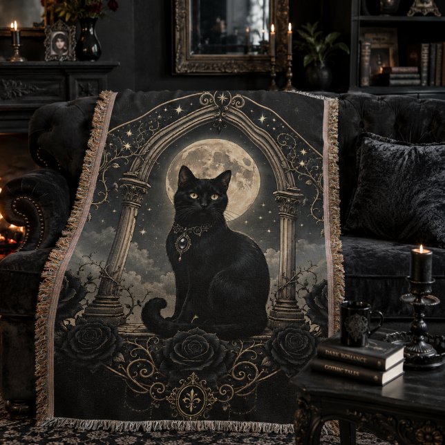 Manta Gato Negro Luna Llena Gótico Celestial Romance Osc (Subido por el creador)