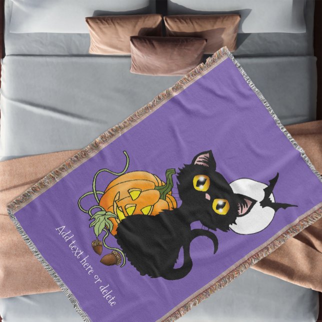 Manta Gato negro morado de la Calabaza de Halloween (Subido por el creador)