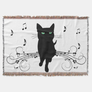 Manta Gato negro rodeado de notas susurrantes de música