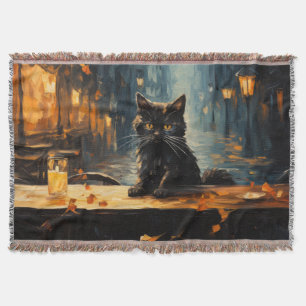 Manta Gato Negro y Café por la Noche