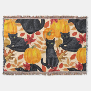 Manta Gatos negros y calabazas