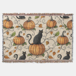 Manta Gatos Negros y Calabazas Patrón de Halloween