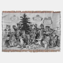 Manta Gatos vintage de Louis Wain celebrando la Navidad