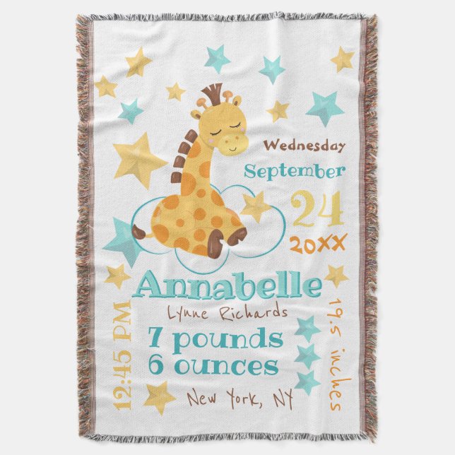 Manta Género Neutral Cute Giraffe Stars Baby Stats (Frente vertical)