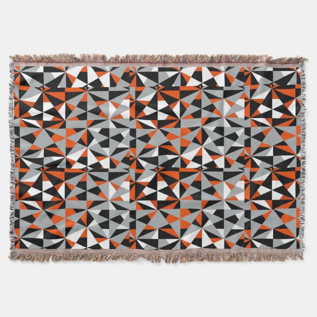 Manta Geometría Negrita Retro Funky Naranja Gris Blanco  (Anverso)