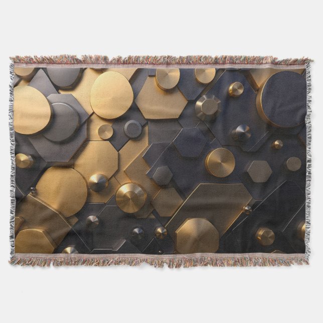 Manta Geometric Metallact Abstract Wall Art - Oro y Bl (Anverso)