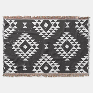 Manta Geométrica Navajo: Tribal Blanco Negro.