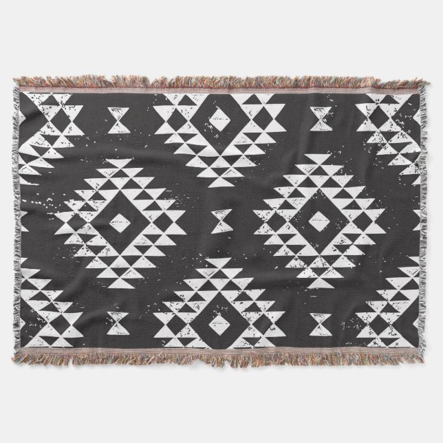 Manta Geométrica Navajo: Tribal Blanco Negro. (Anverso)
