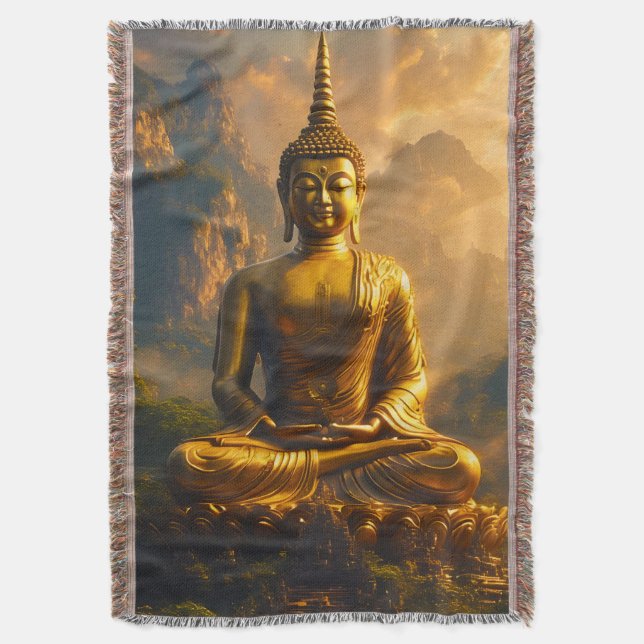 Manta Gilded Seated Buddha Under a Sunset Sky (Frente vertical)