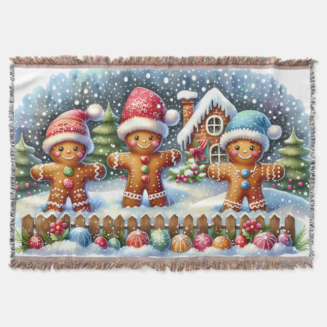 Manta Gingerbread Family Snowy Christmas Scene (Anverso)
