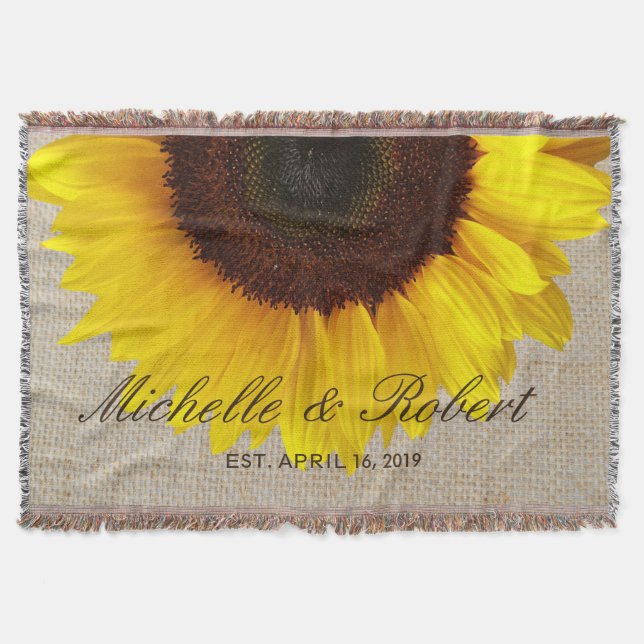 Manta Girasol en Burlap Rústico Personalizado de boda ru (Anverso)