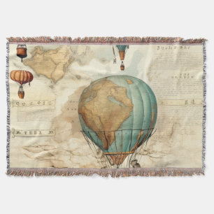 Manta Globo Vintage Montgolfière Mapa Antiguo