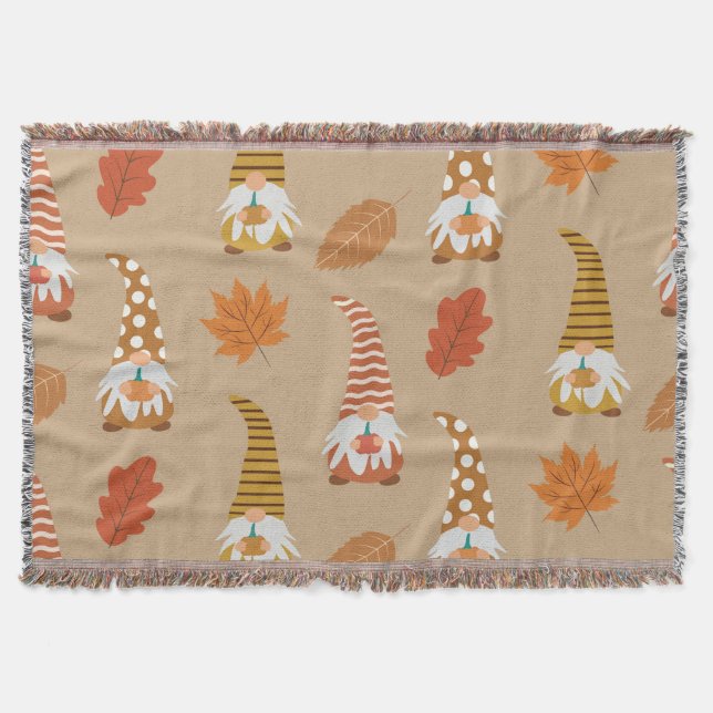 Manta Gnomes de otoño con hojas y calabazas otoñales (Anverso)