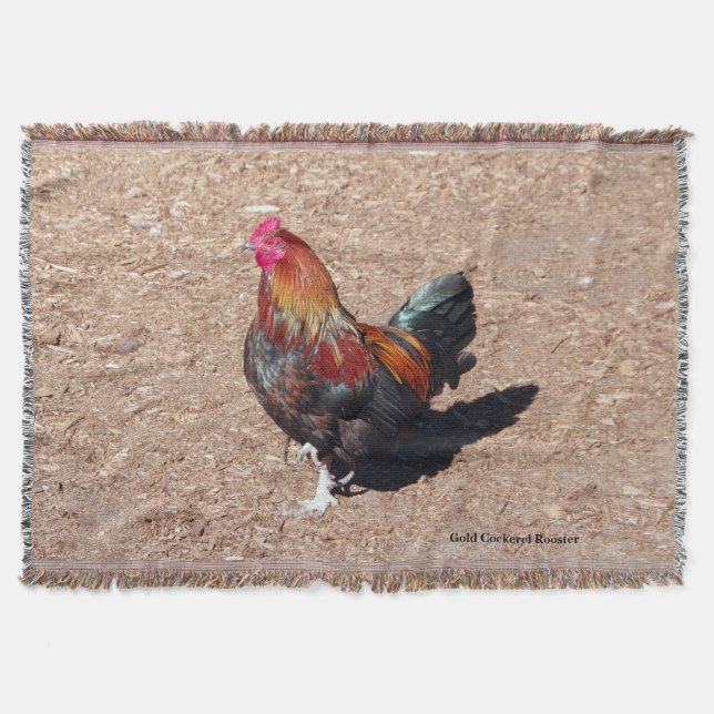 Manta Gold Cockerel Rooster Throw Blanket (Anverso)