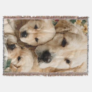 Manta Golden Retriever Family Puppies Vintage Christmas