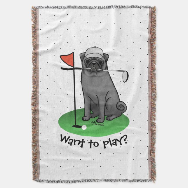 Manta Golf Pug Jugando Golf (negro) Cute Dog Funny (Frente vertical)