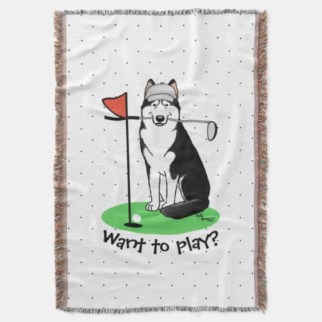 Manta Golf Siberian Husky (negro) Perro jugando Cute Gra (Frente vertical)
