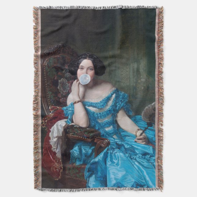 Manta Goma de burbuja Diva en satén azul (Frente vertical)