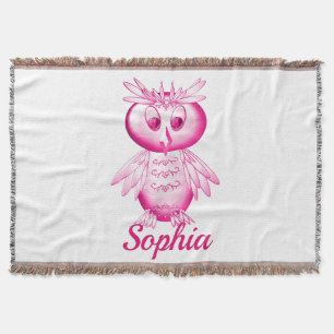 Manta Graciosa Lechuza Rosa Personalizada Niños