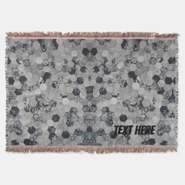 Manta Gradiente de hexágono blanco y negro personalizado (Anverso)