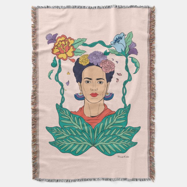 Manta Gráfico del marco floral de Frida Kahlo (Frente vertical)