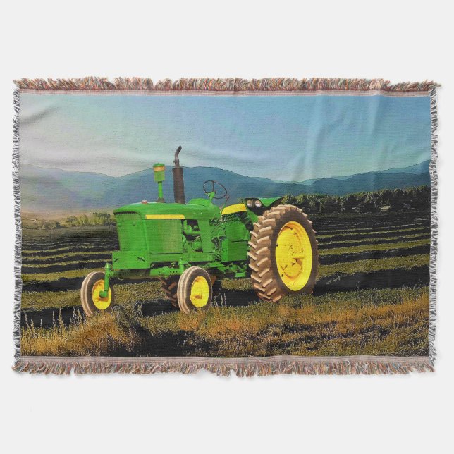 Manta Gran Tractor Verde de 1962 Coqueto Throw Blanket (Anverso)