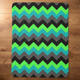 Manta Grande Sherpa de Chevron Verde Negro Moderno