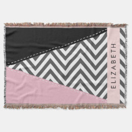 Manta Gray Zigzag, Gray Chevron, Pink, Tu Nombre