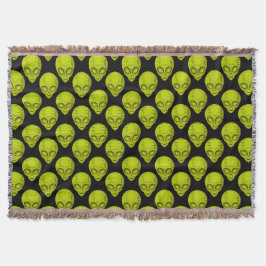 Manta Green Alien Head Throw Blanket