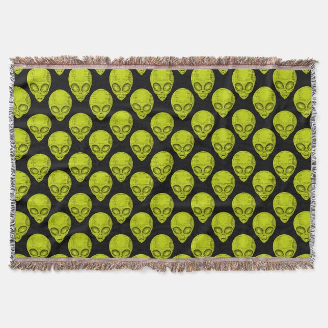Manta Green Alien Head Throw Blanket (Anverso)